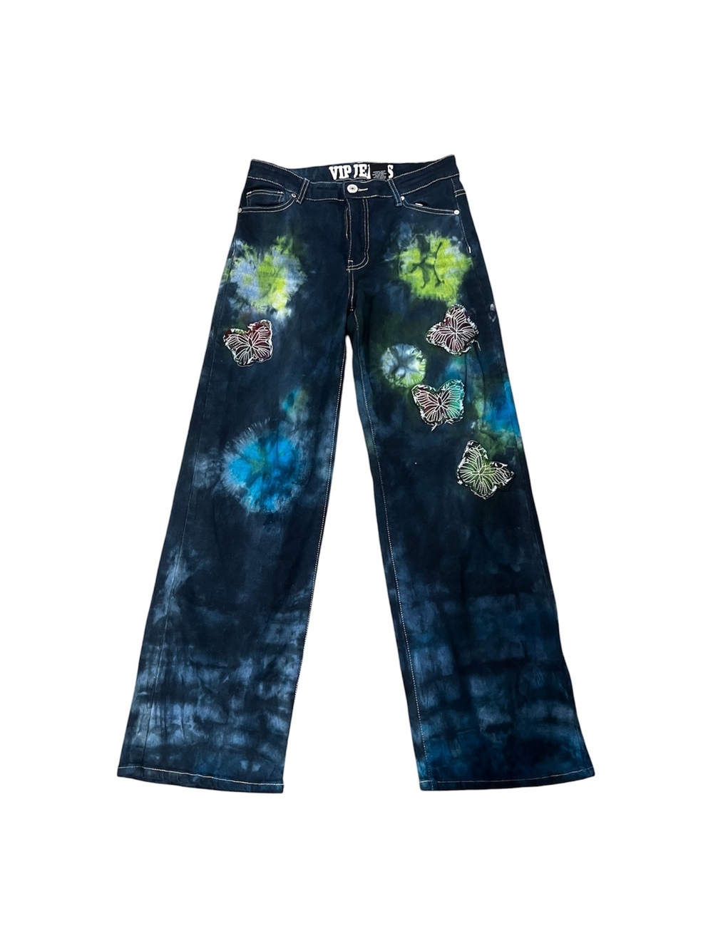 Y2K wide leg one of kind custom tie-dye and butterfly festival pants size medium